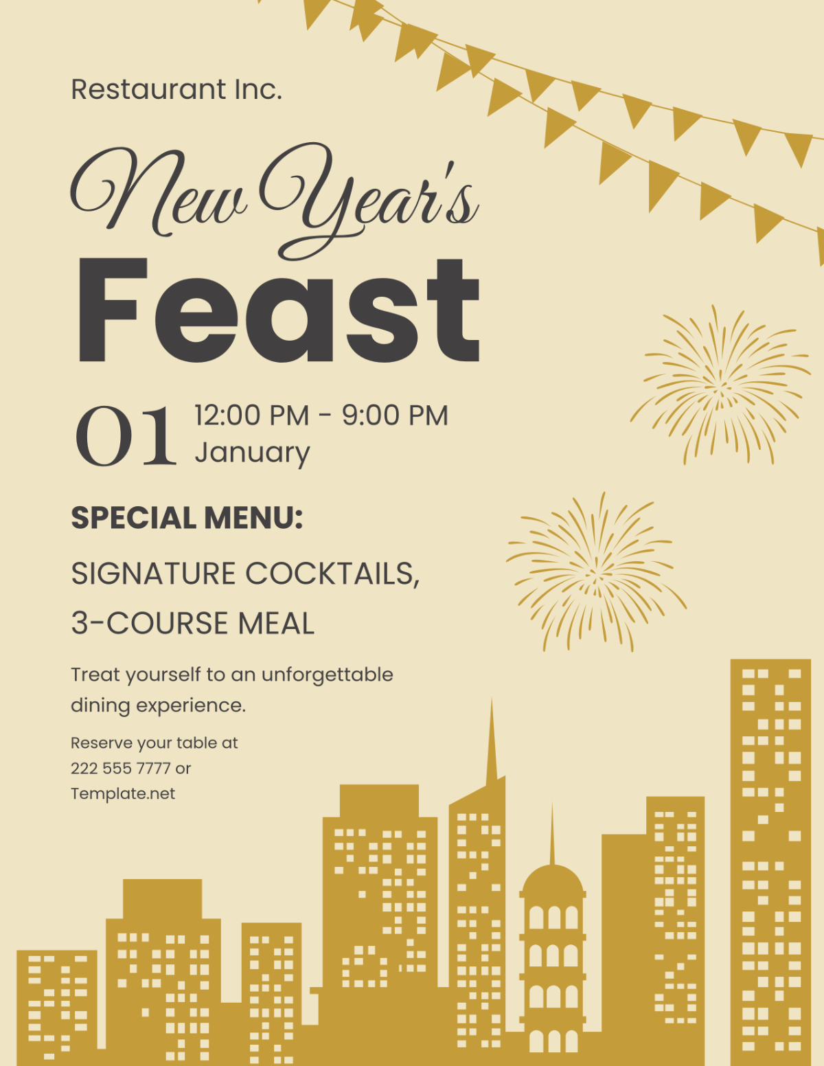 Free New Year Restaurant Flyer Template - Edit Online & Download