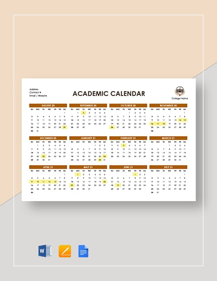 17 Academic Calendar Templates Free Sample Example Format Download Free Premium Templates