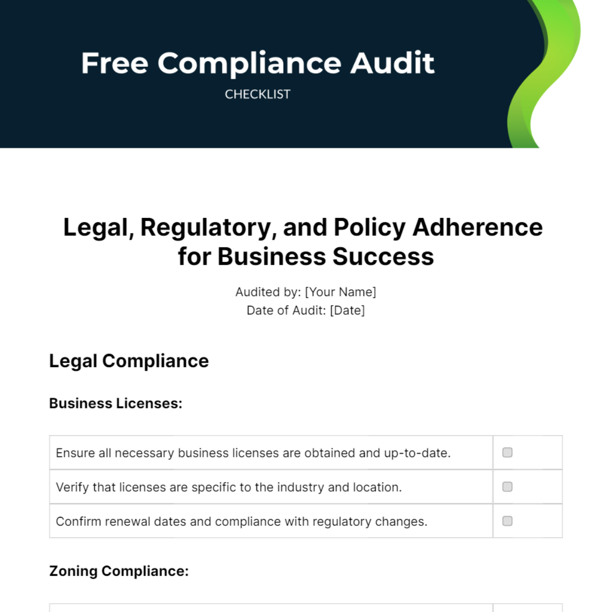 Free Compliance Audit Checklist Template