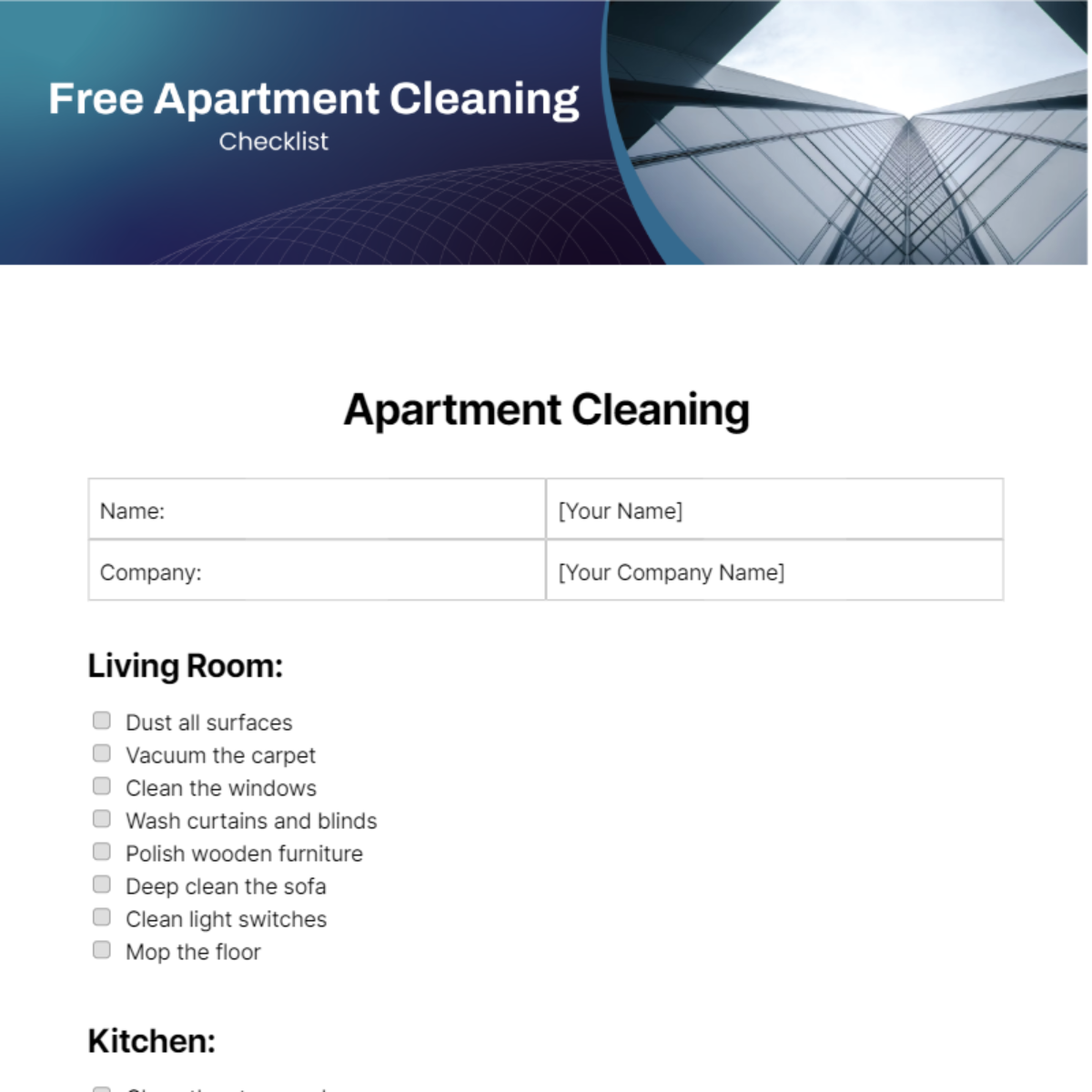 Apartment Cleaning Checklist Template