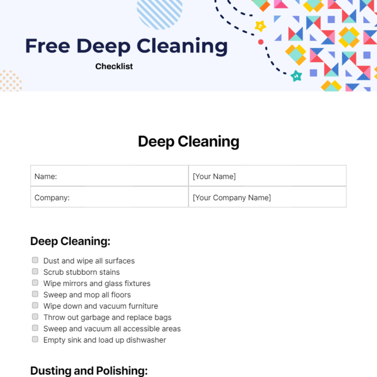 Free Deep Cleaning Checklist Template
