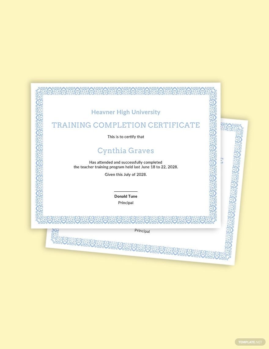 Teachers Training Completion Certificate Template