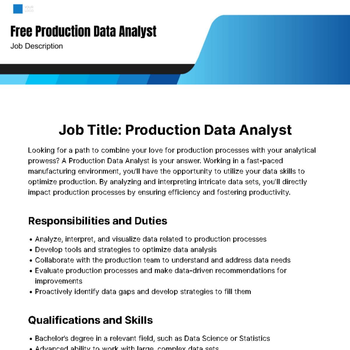 Production Data Analyst Job Description Template