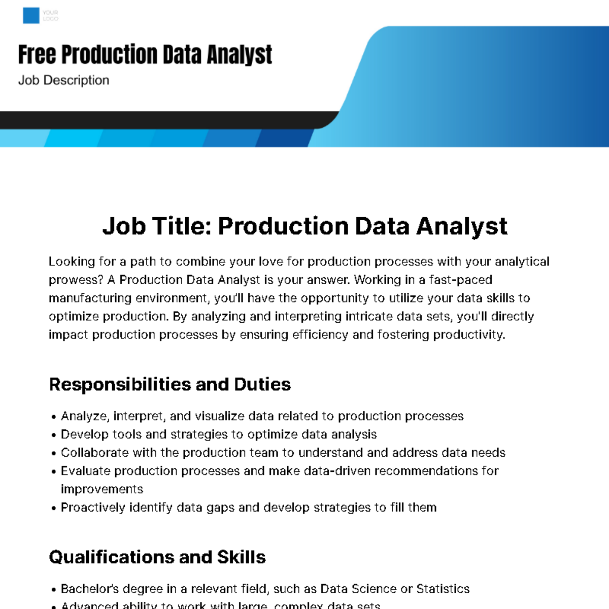 Production Data Analyst Job Description Template Edit Online 