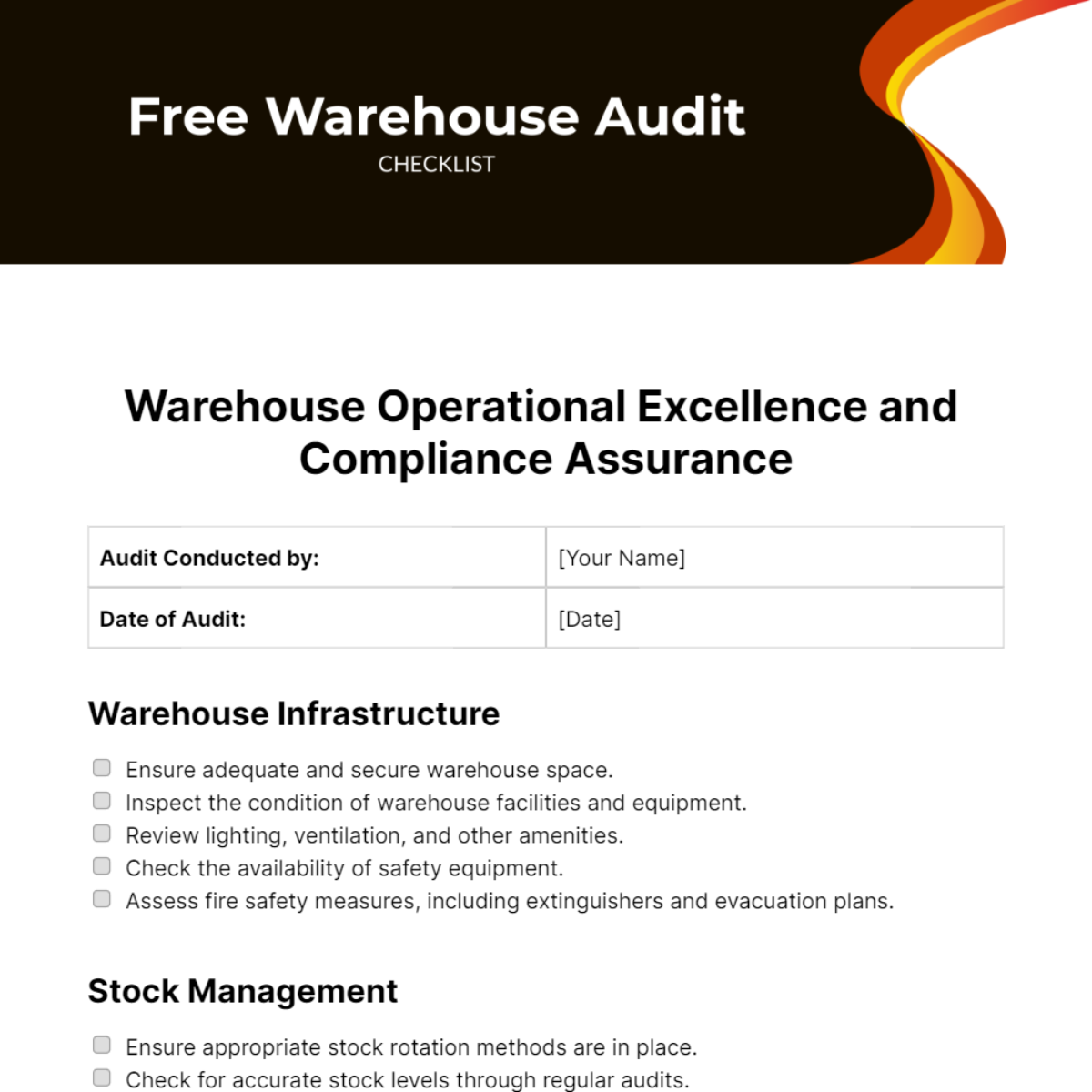 Free Warehouse Audit Checklist Template