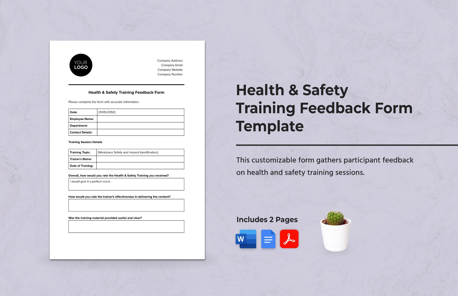 Health & Safety Training Feedback Form Template in Word, Google Docs, PDF
