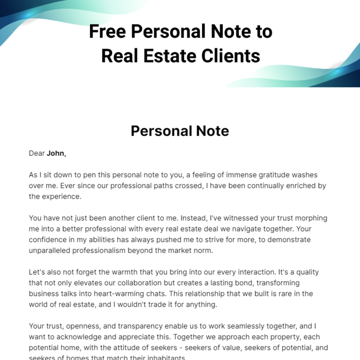 Personal Note to Real Estate Clients Template