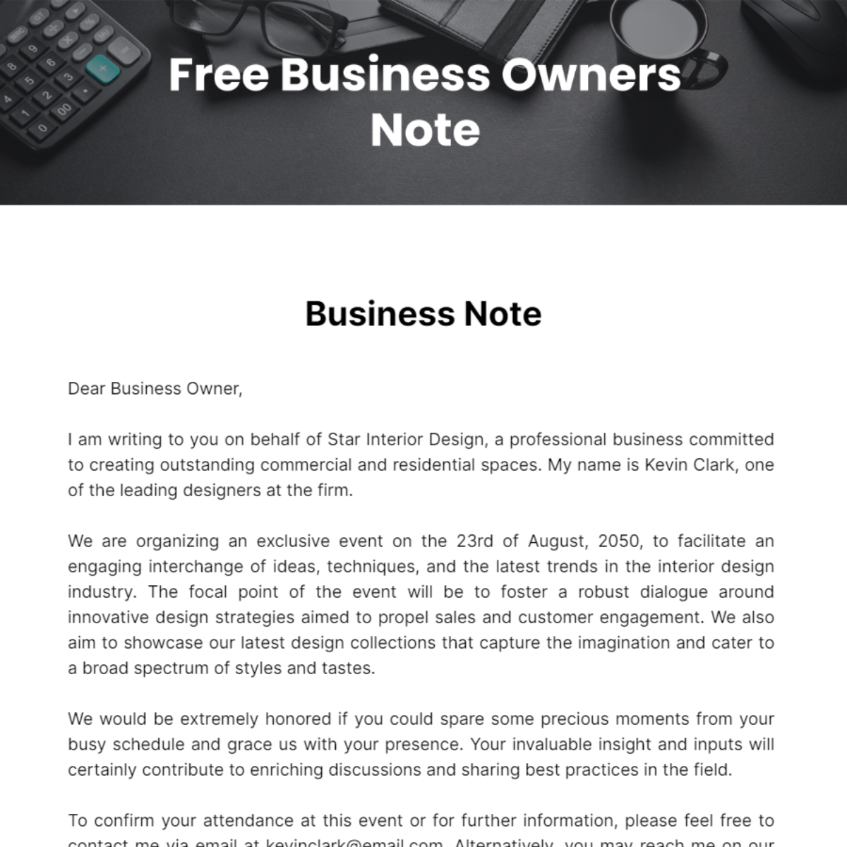 Business Owners Note Template