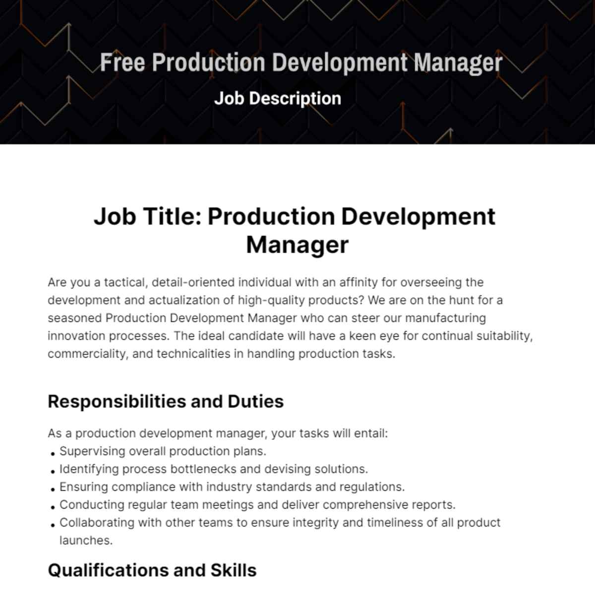 Production Development Manager Job Description Template