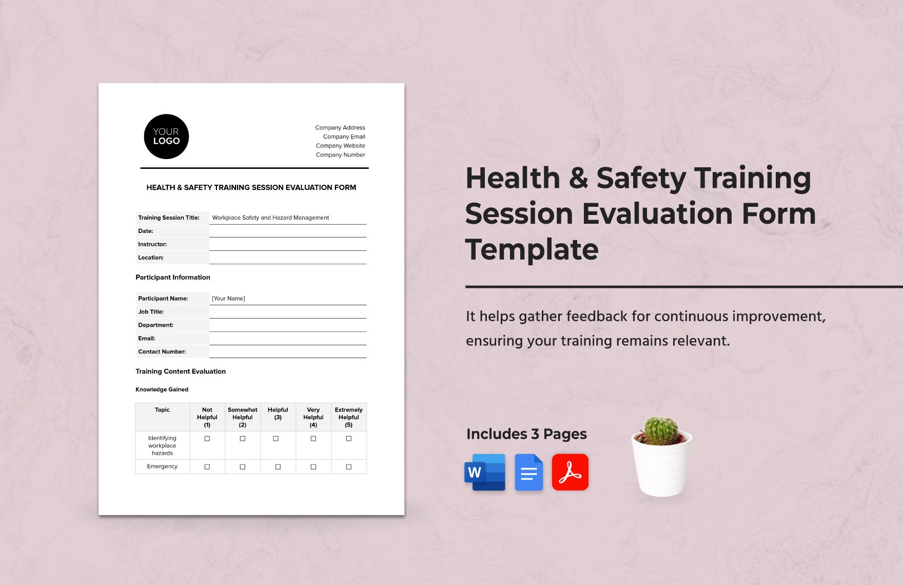 Health & Safety Training Session Evaluation Form Template