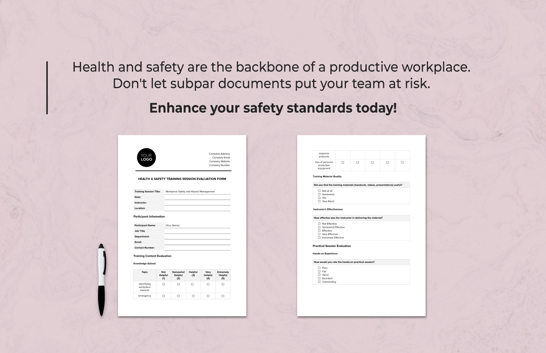 Health & Safety Training Session Evaluation Form Template