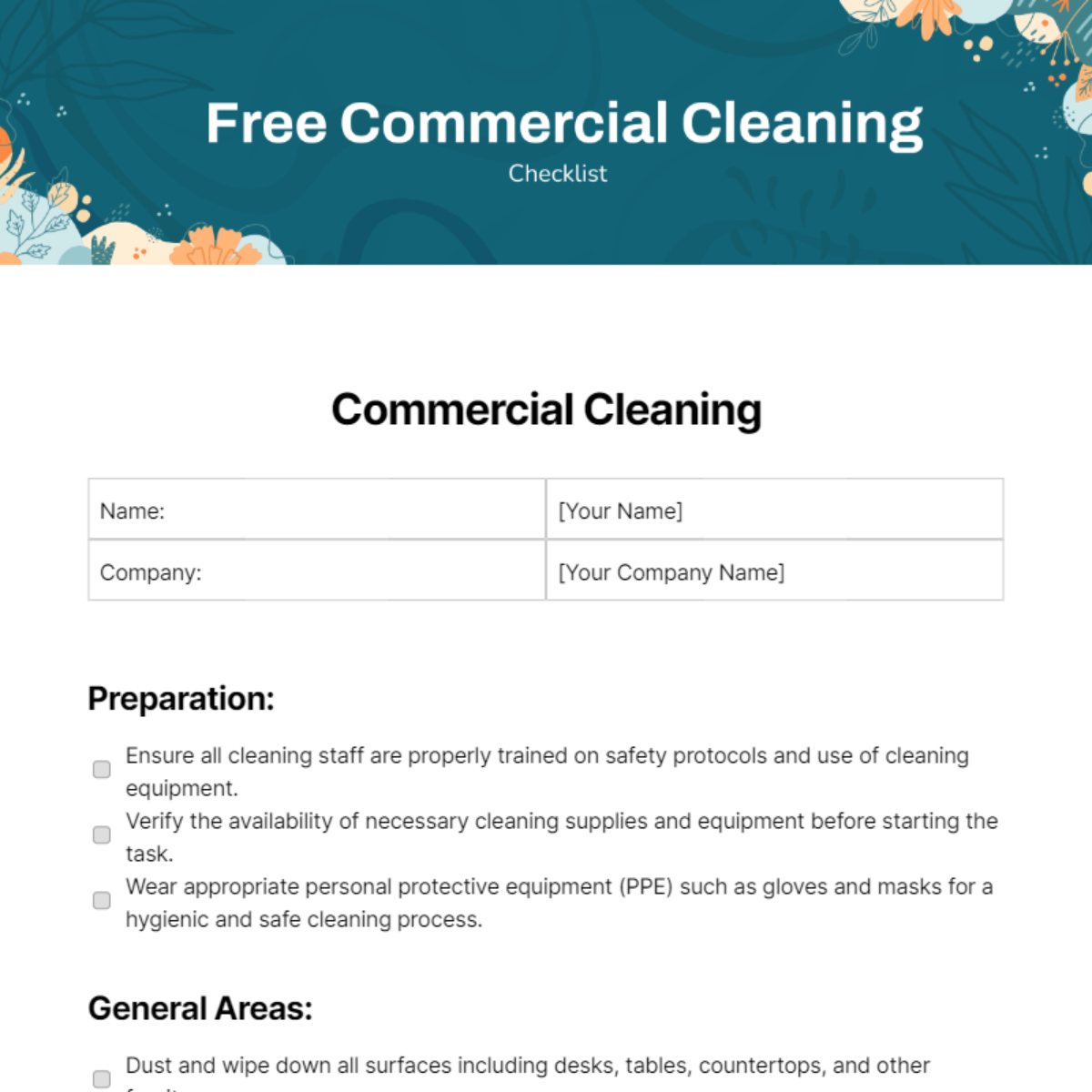 Commercial Cleaning Checklist Templates