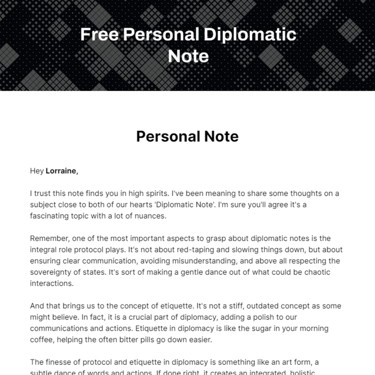 Personal Diplomatic Note Template