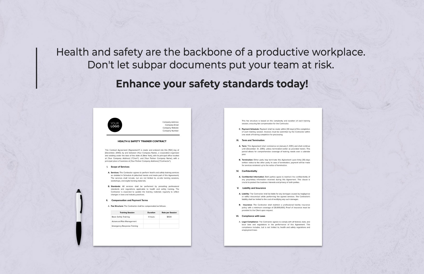 Health Safety Trainer Contract Template