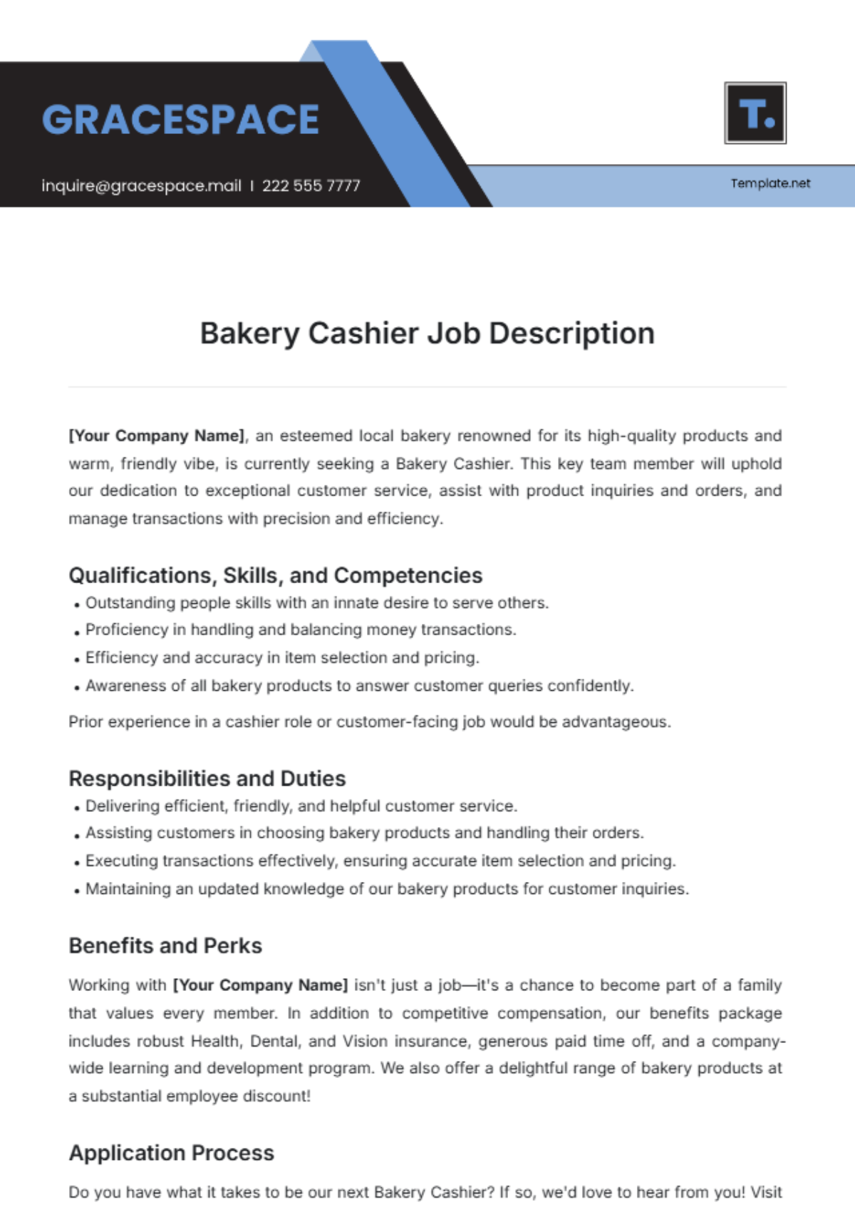 Bakery Cashier Job Description Template - Edit Online & Download