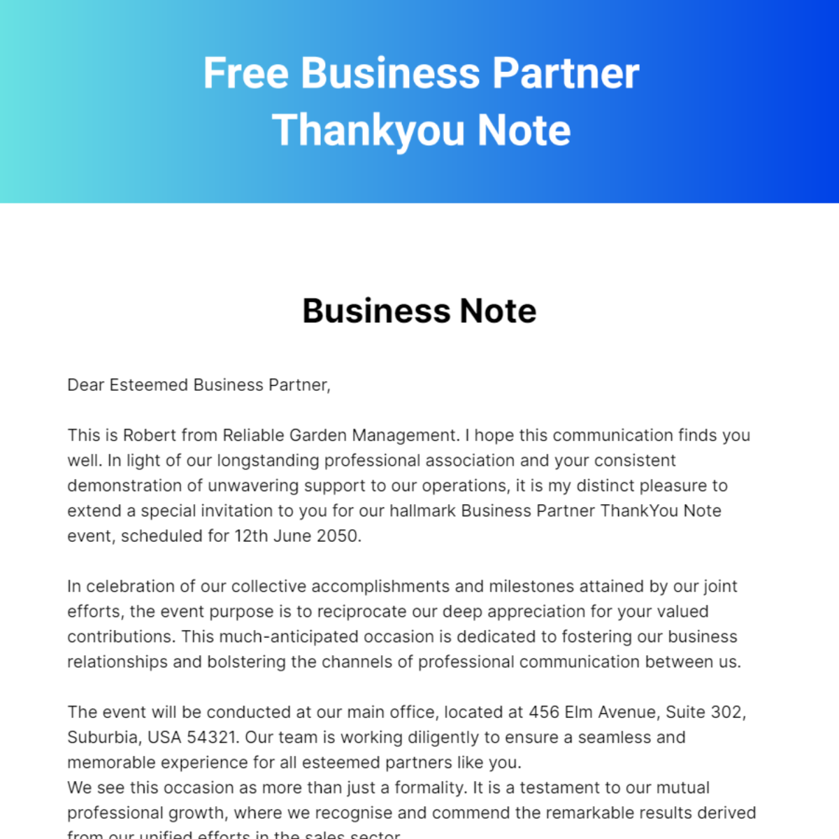 Business Partner Thankyou Note Template