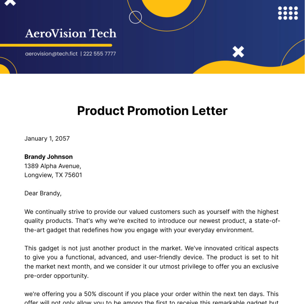 Free Product Promotion Letter Template