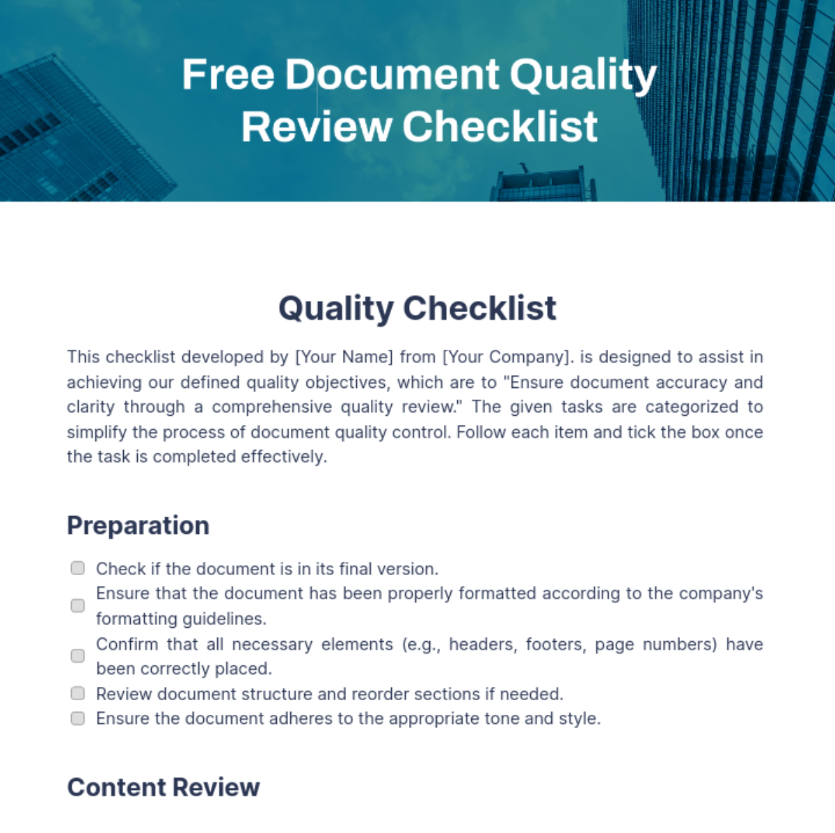 Document Quality Review Checklist Template