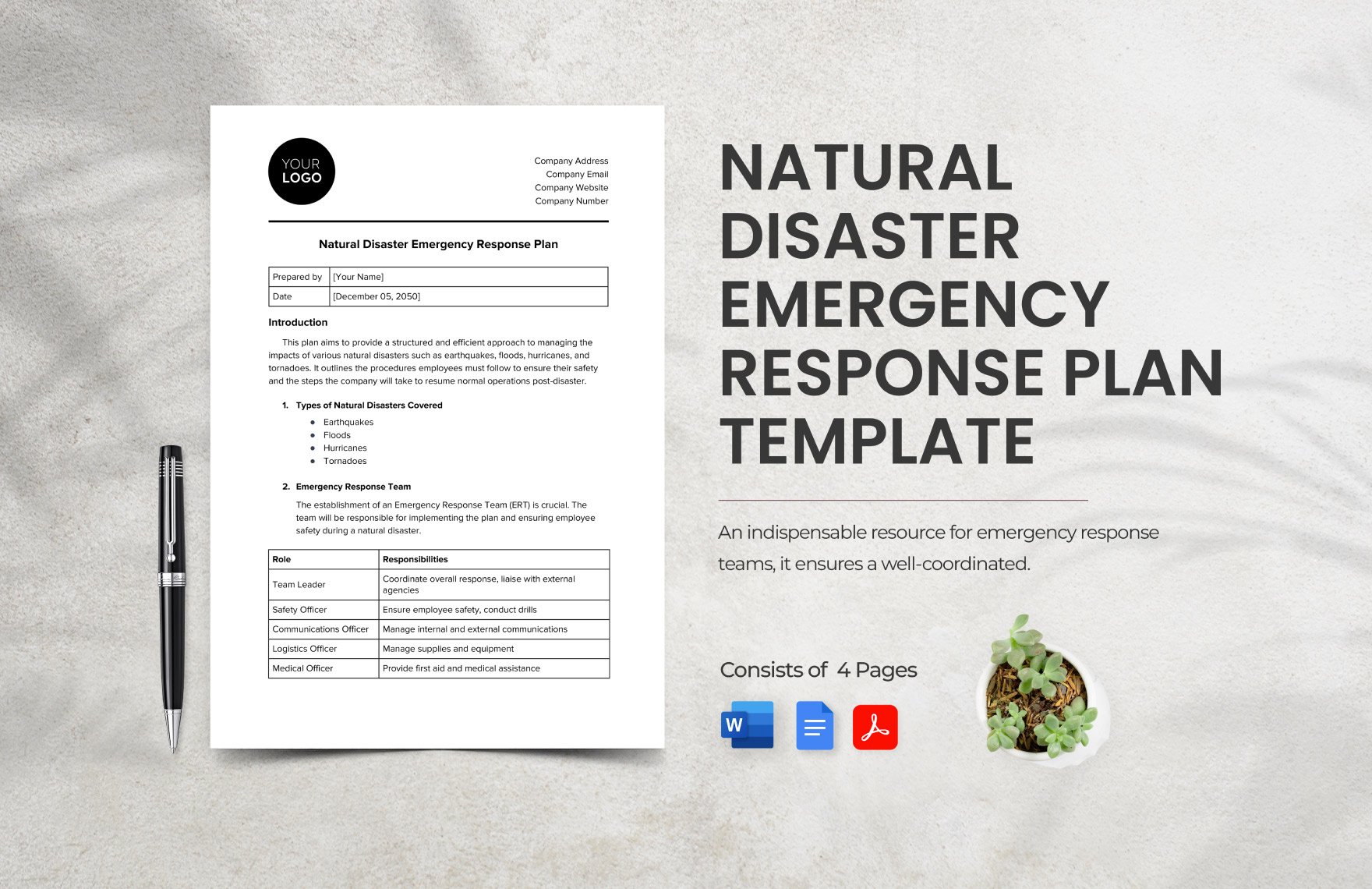 Natural Disaster Emergency Response Plan Template