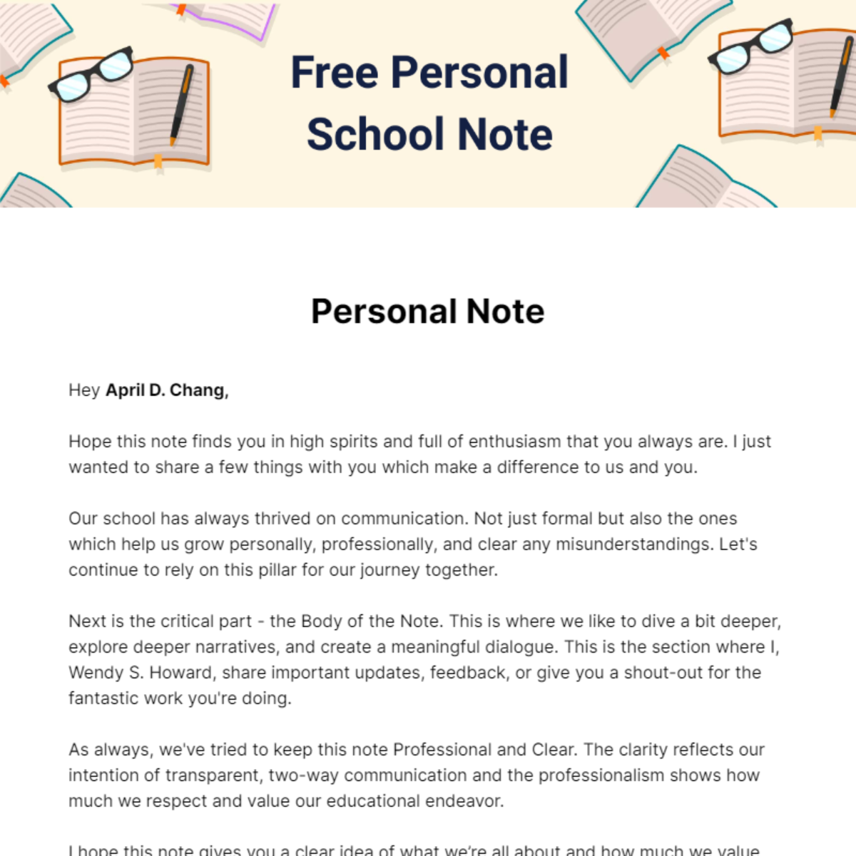 Personal School Note Template