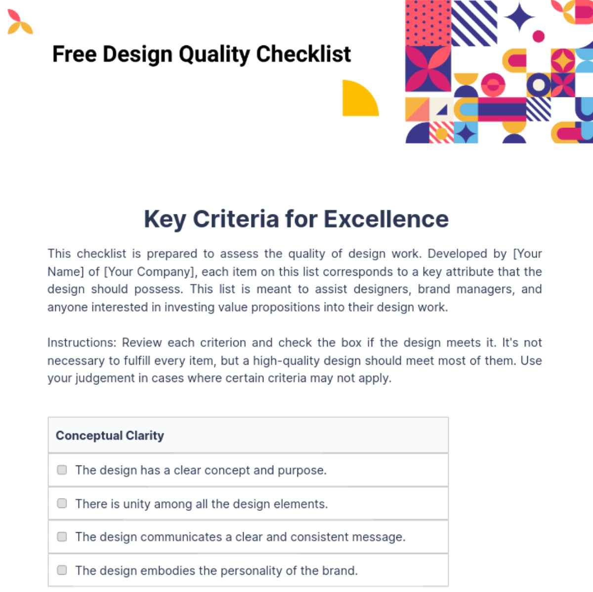 Design Quality Checklist Template