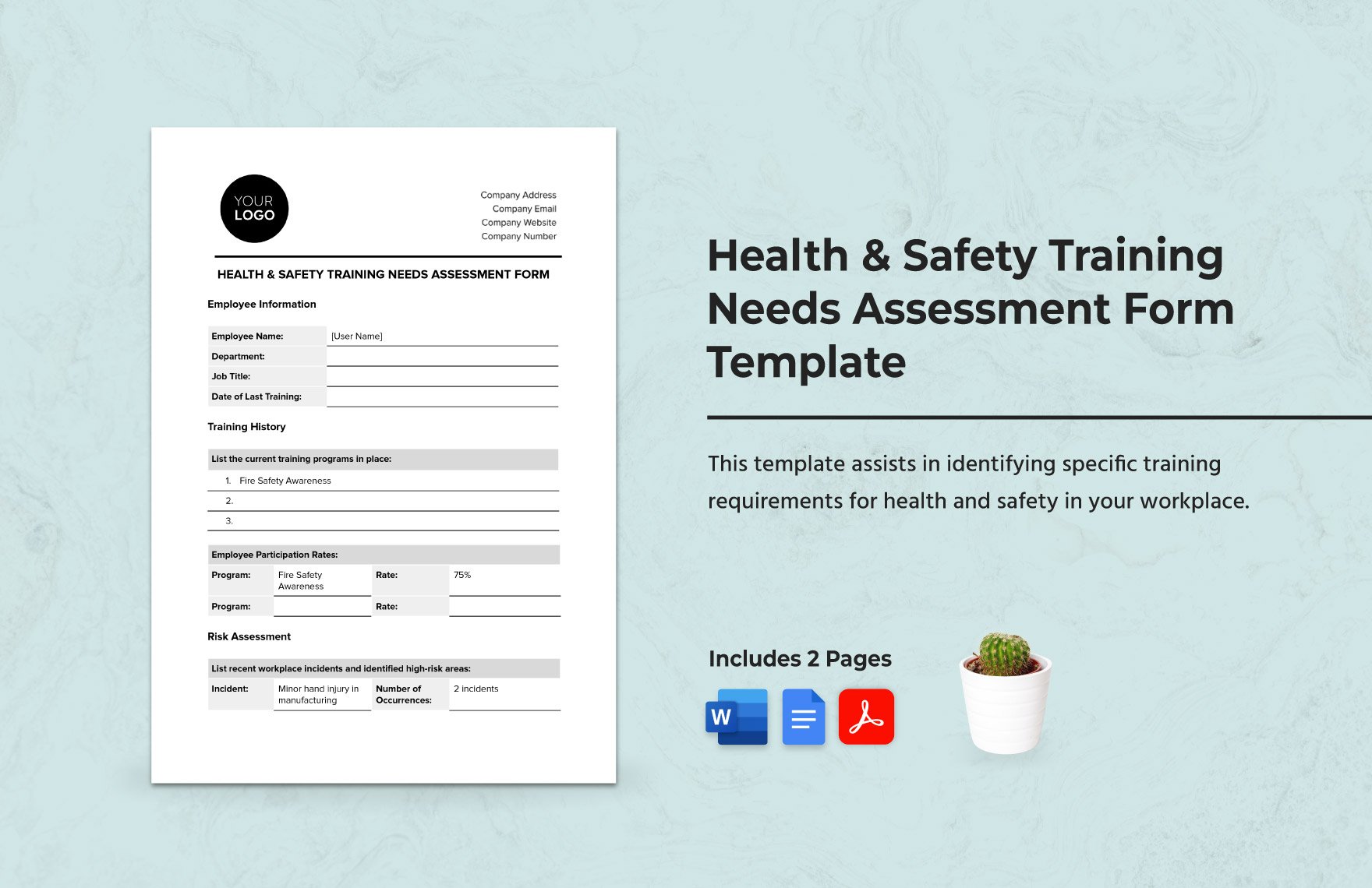 Health & Safety Training Needs Assessment Form Template in Word, Google Docs, PDF