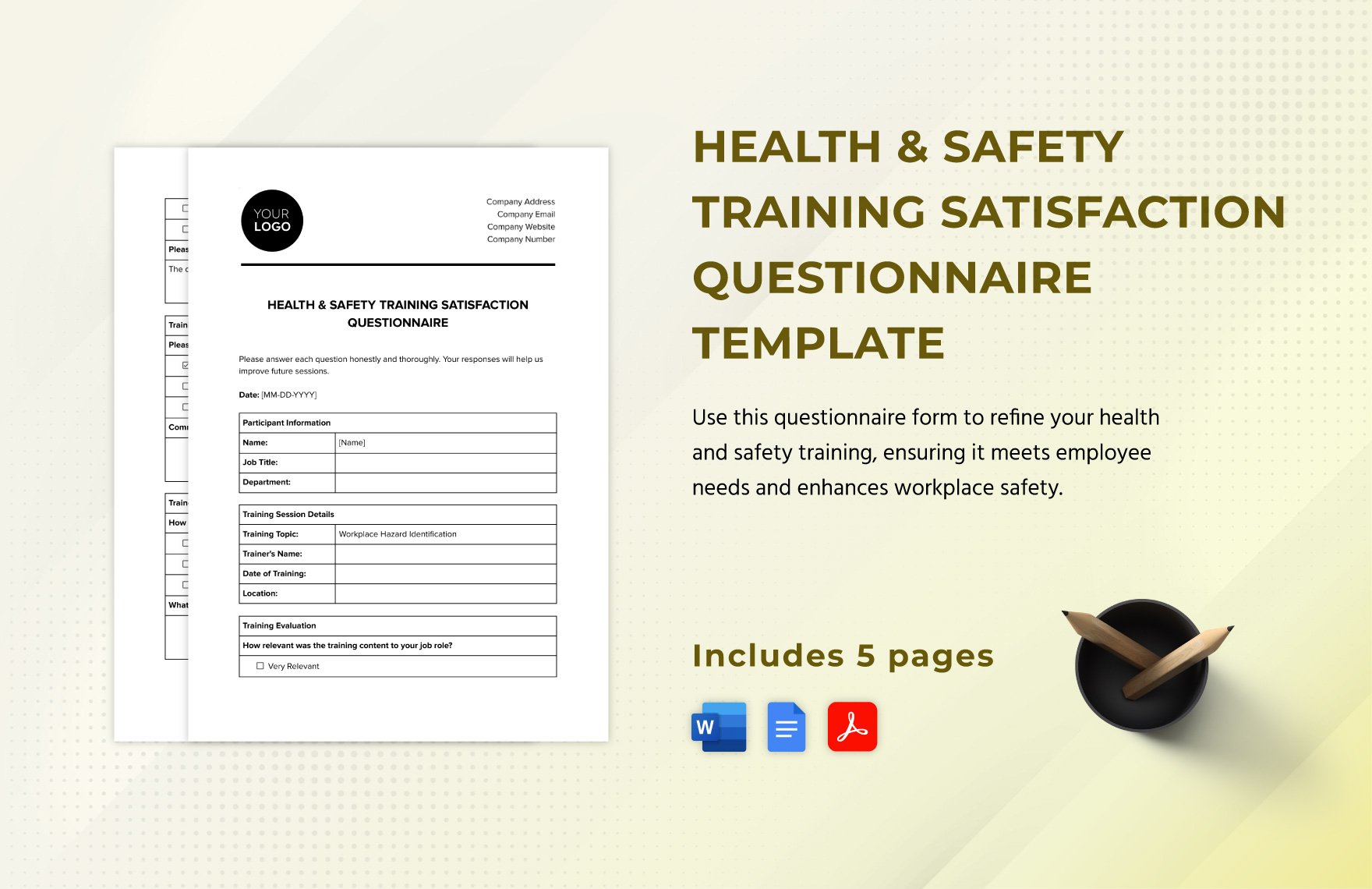 Health & Safety Training Satisfaction Questionnaire Template in Word, Google Docs, PDF