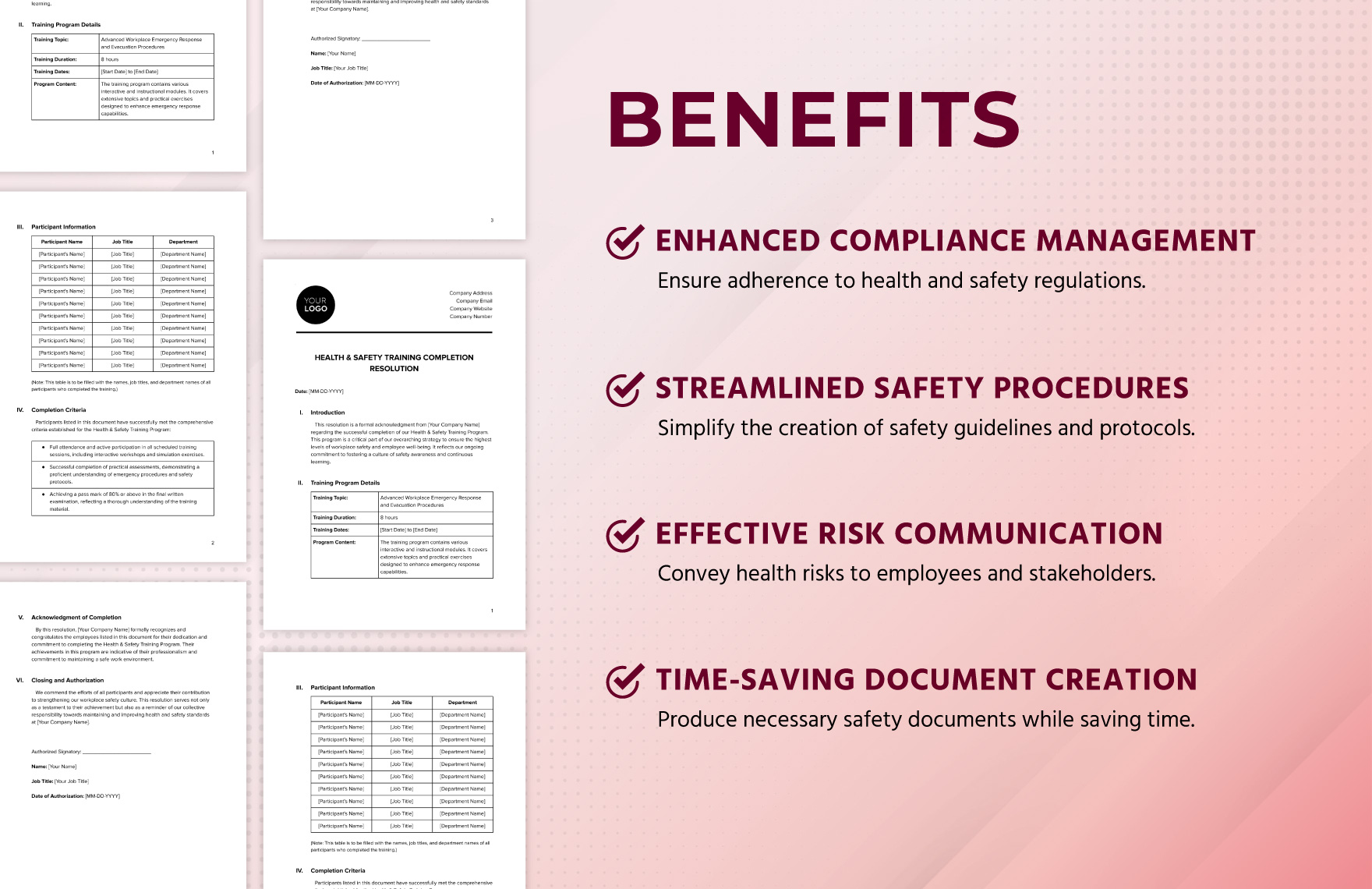 Health & Safety Training Completion Resolution Template