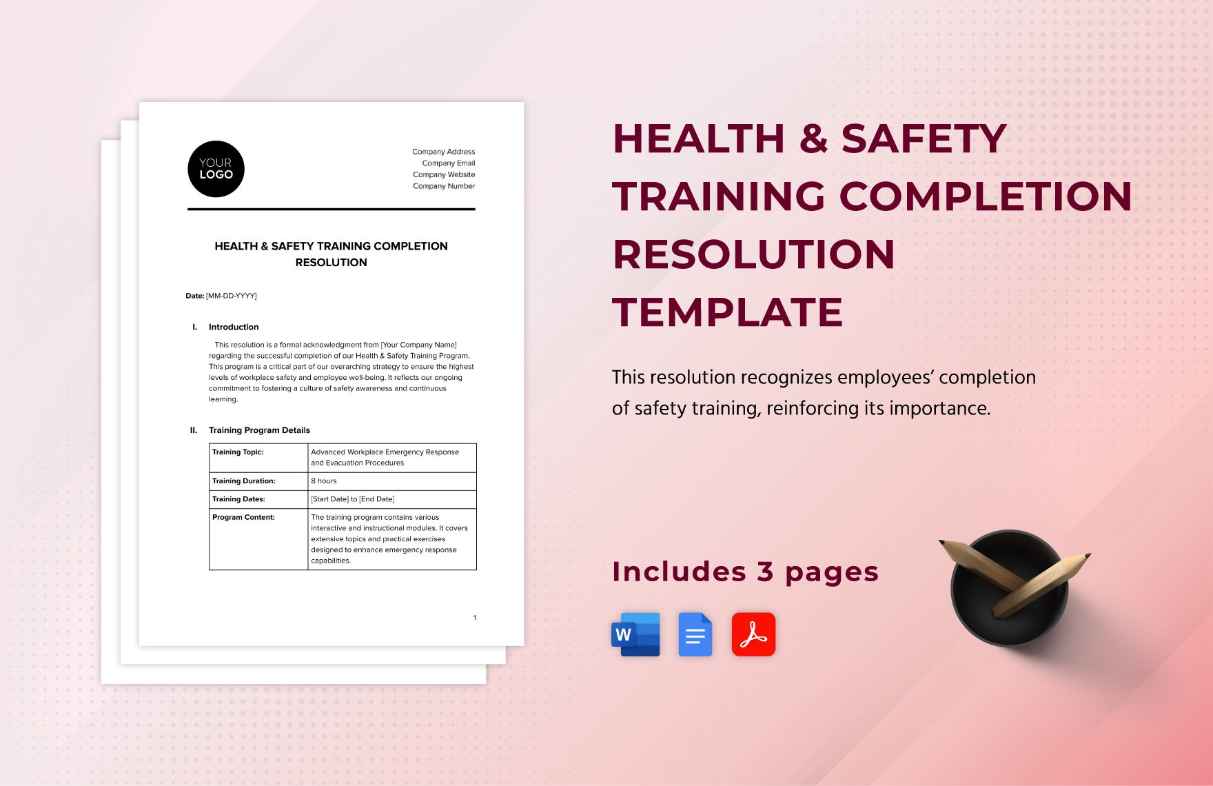 Health & Safety Training Completion Resolution Template