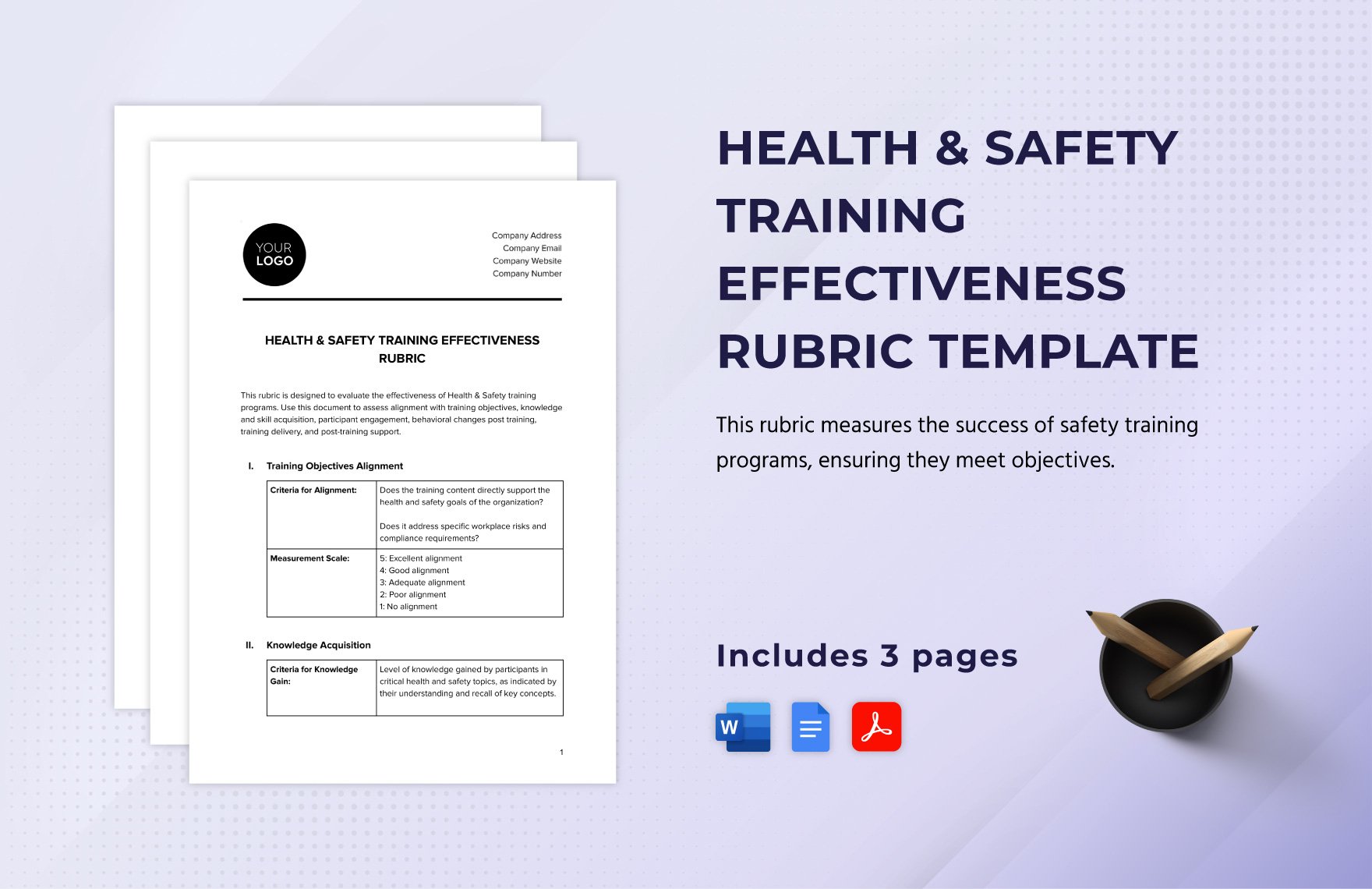 Health & Safety Training Effectiveness Rubric Template in Word, Google Docs, PDF
