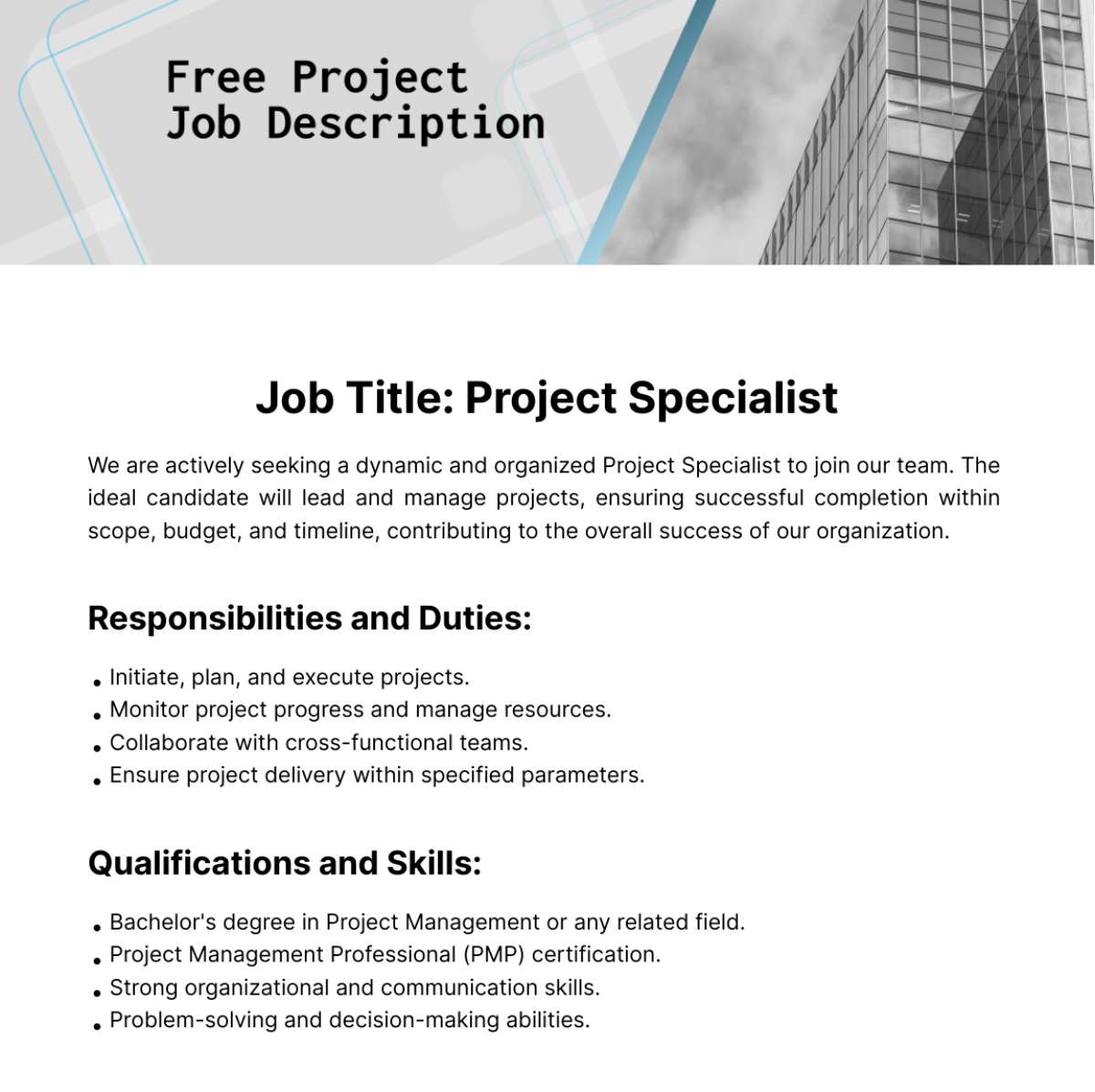 Free Project Job Description Template