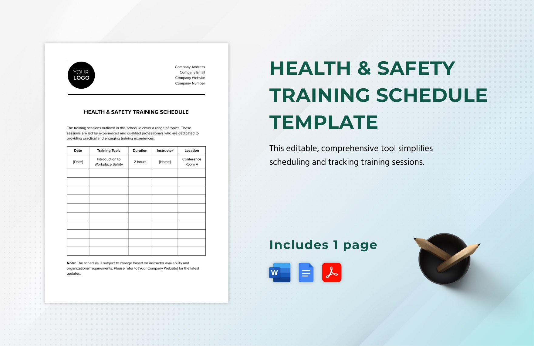 Health & Safety Training Schedule Template