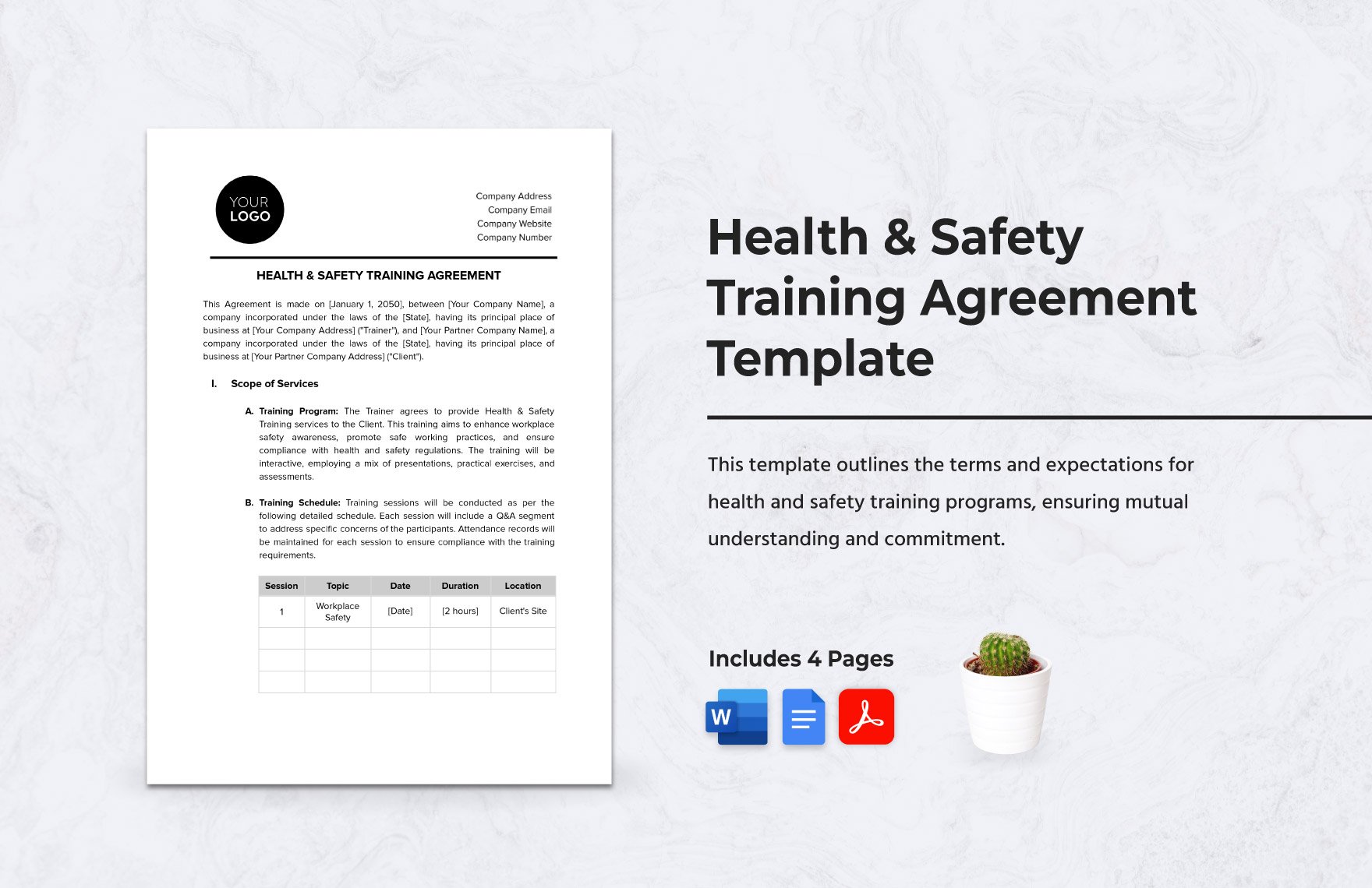 Health & Safety Training Agreement Template