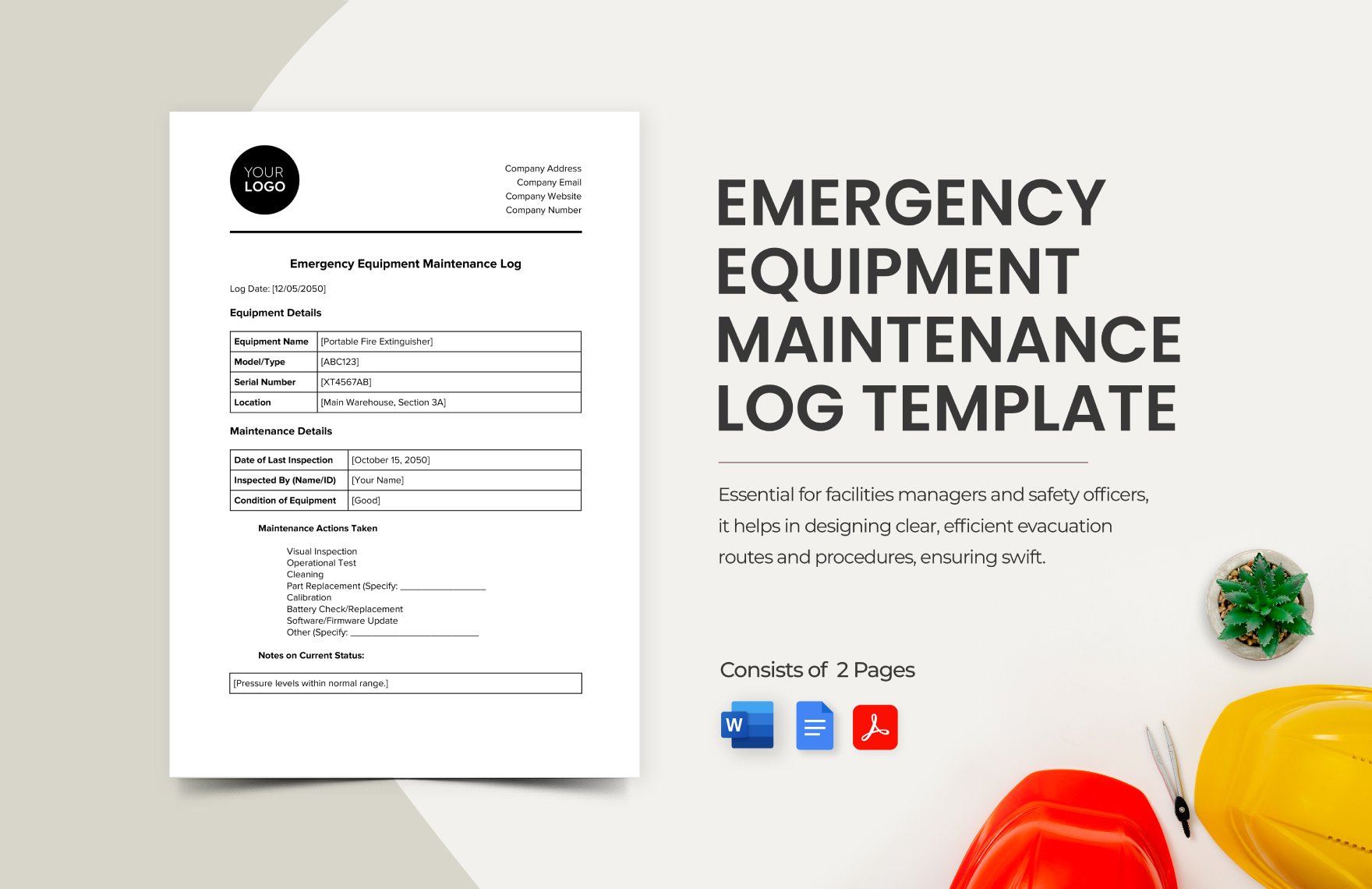 Emergency Equipment Maintenance Log Template