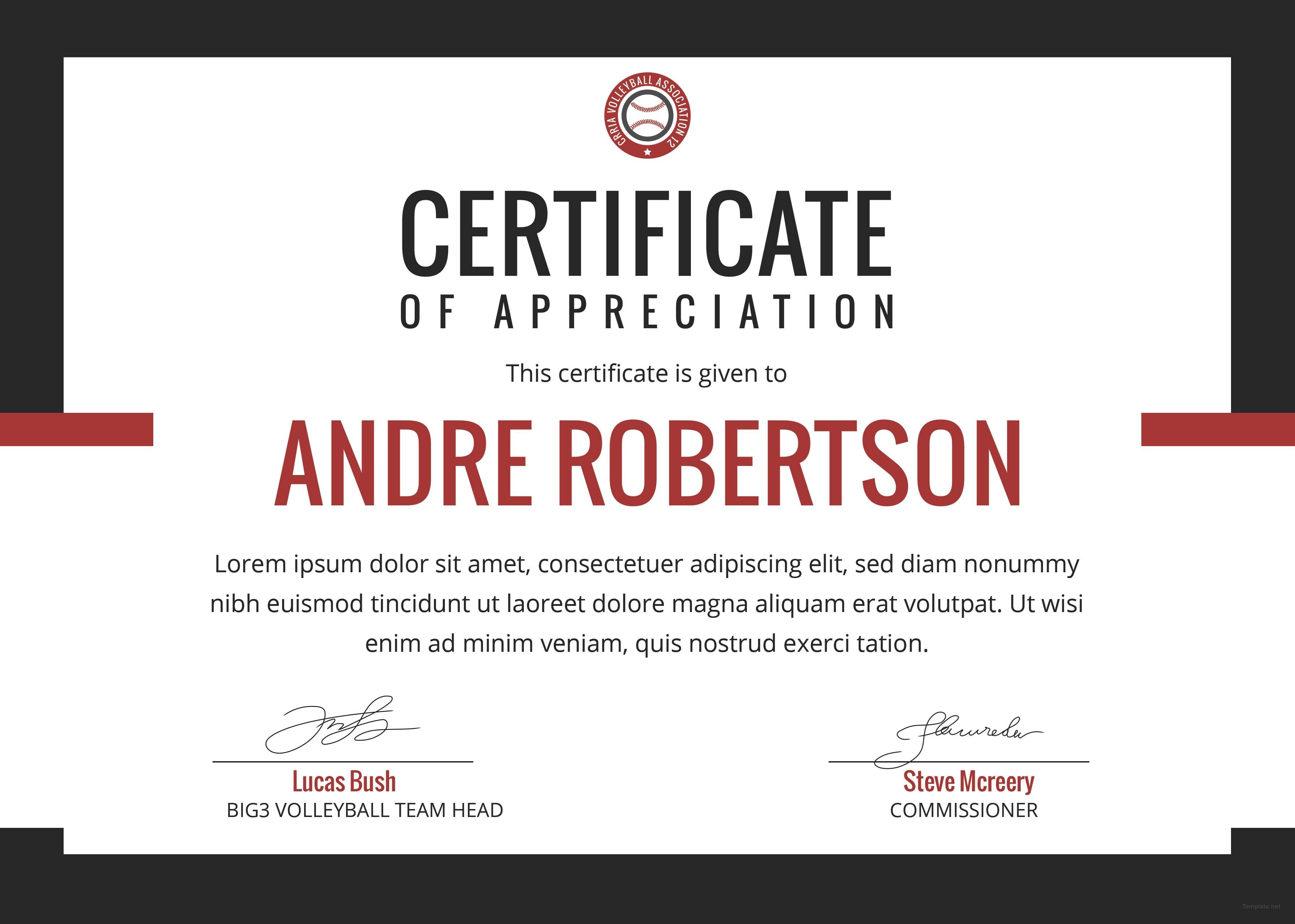 volleyball certificate templates