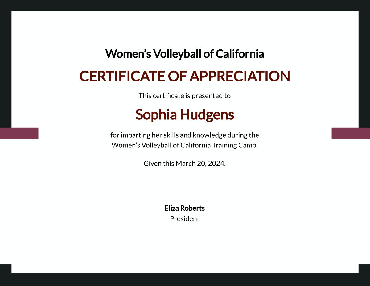 Volleyball Appreciation Certificate Template