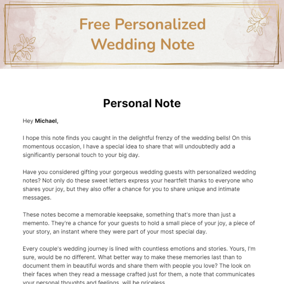 Personalized Wedding Note Template