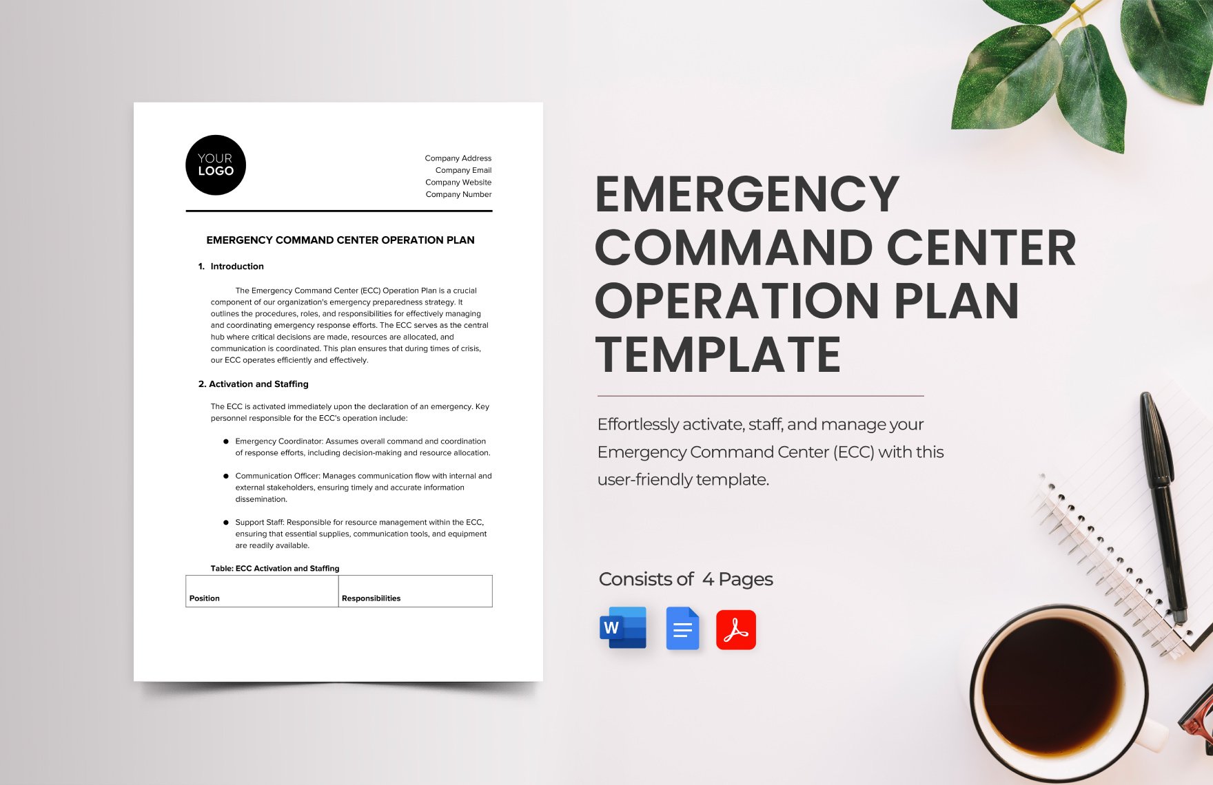 Emergency Command Center Operation Plan Template in Word, Google Docs, PDF