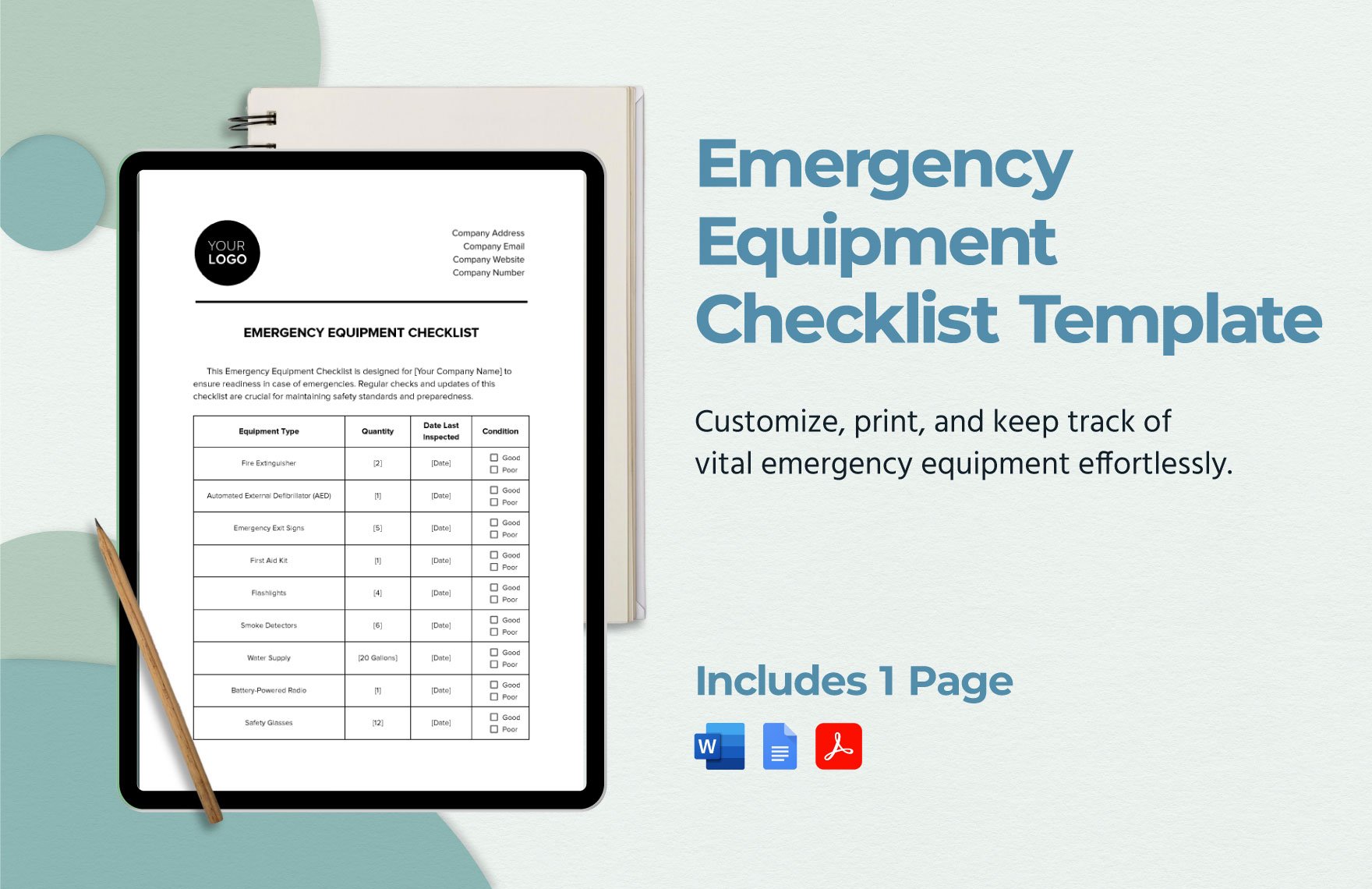 Emergency Equipment Checklist Template in Word, Google Docs, PDF