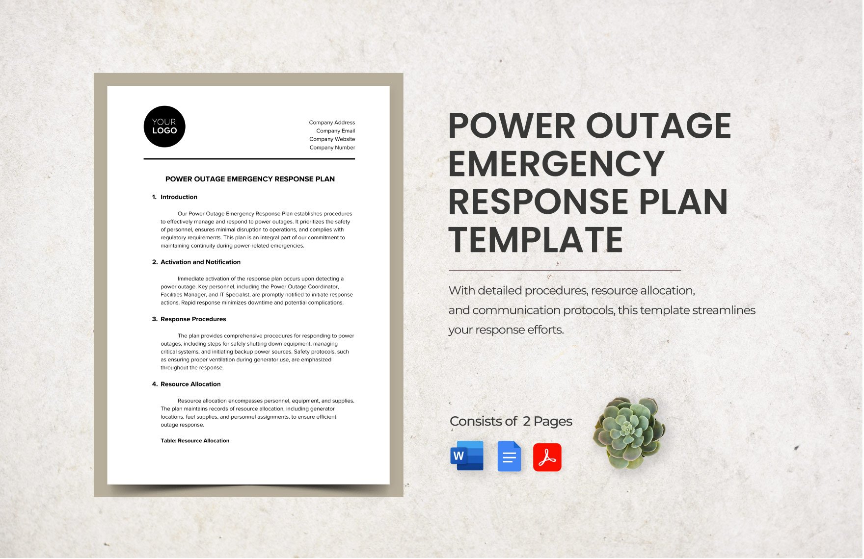 Power Outage Emergency Response Plan Template in Word, Google Docs, PDF