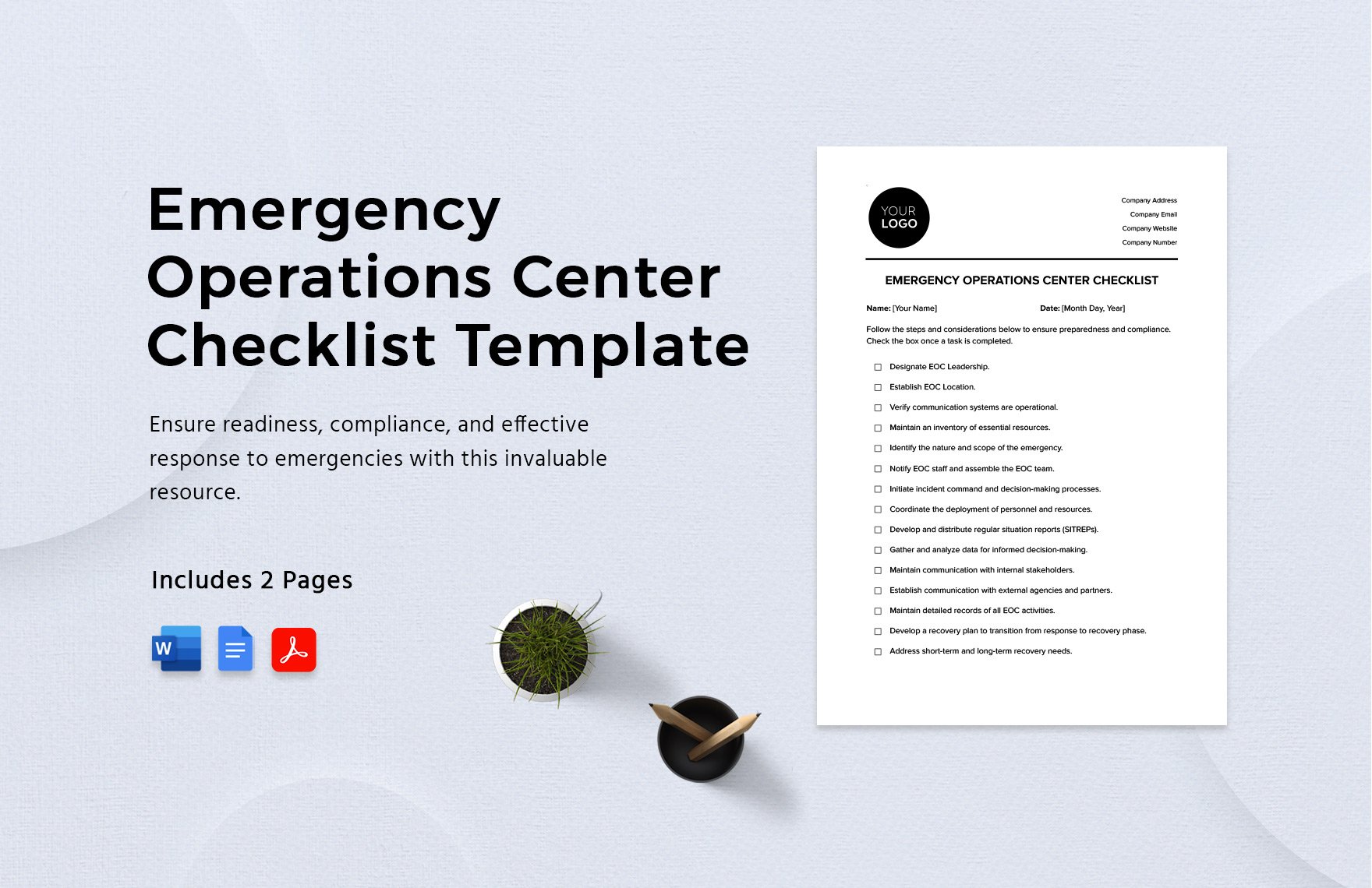 Emergency Operations Center Checklist Template in Word, Google Docs, PDF