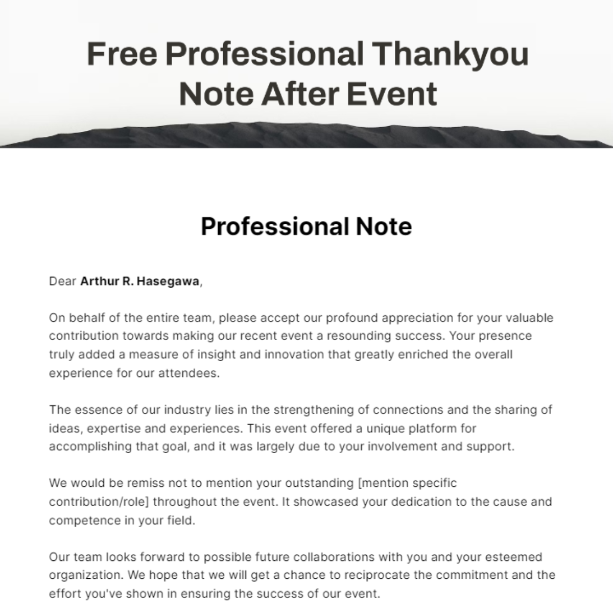 Professional Thankyou Note After Event Template