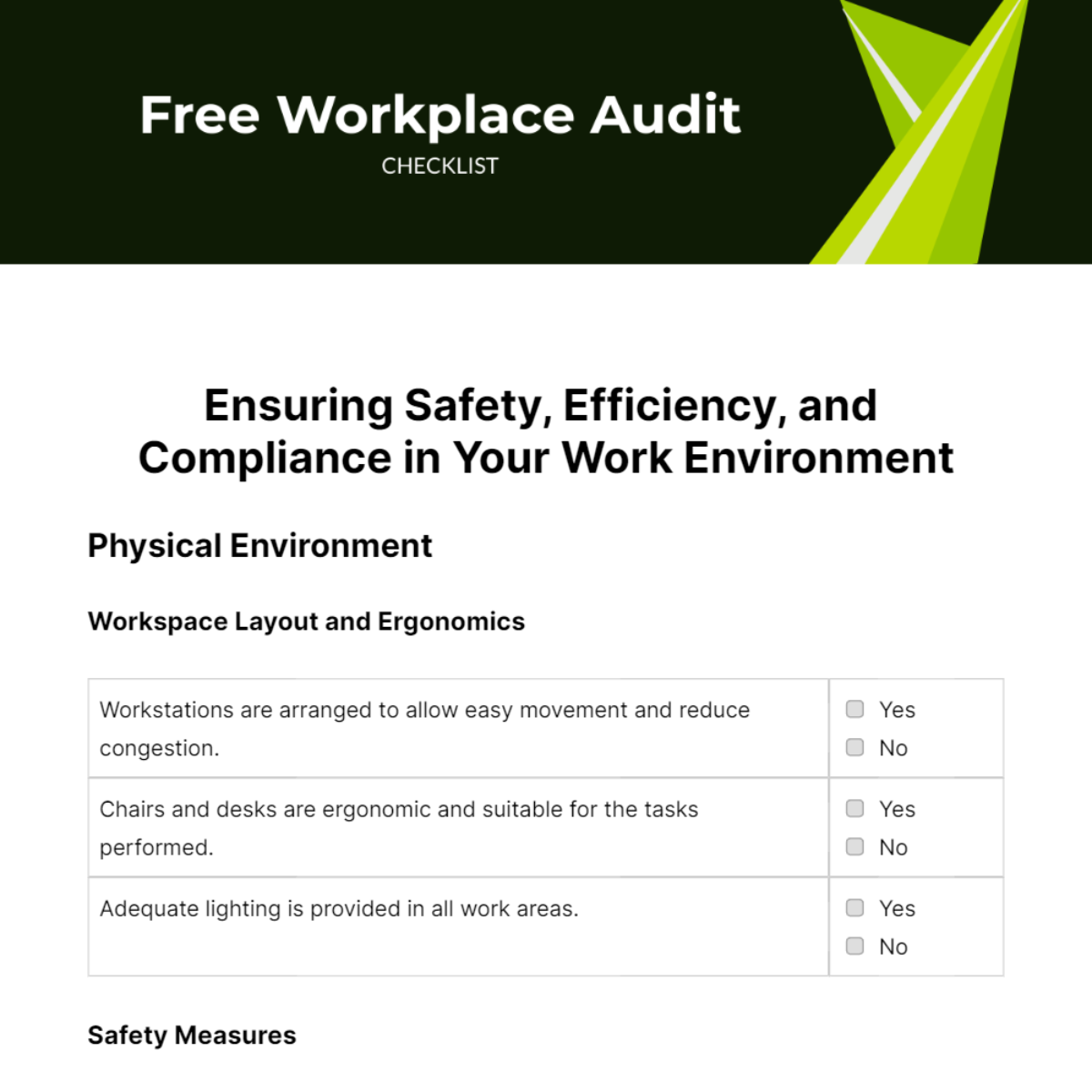 Free Workplace Audit Checklist Template