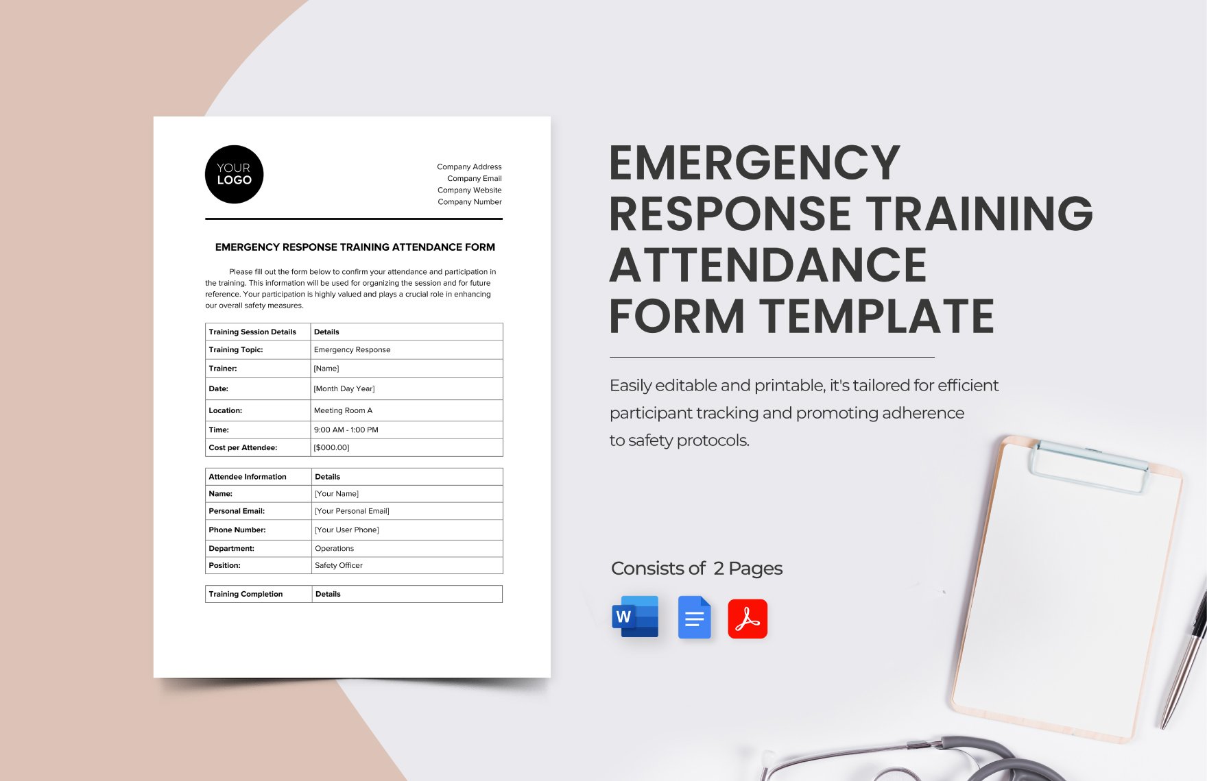 Emergency Response Training Attendance Form Template