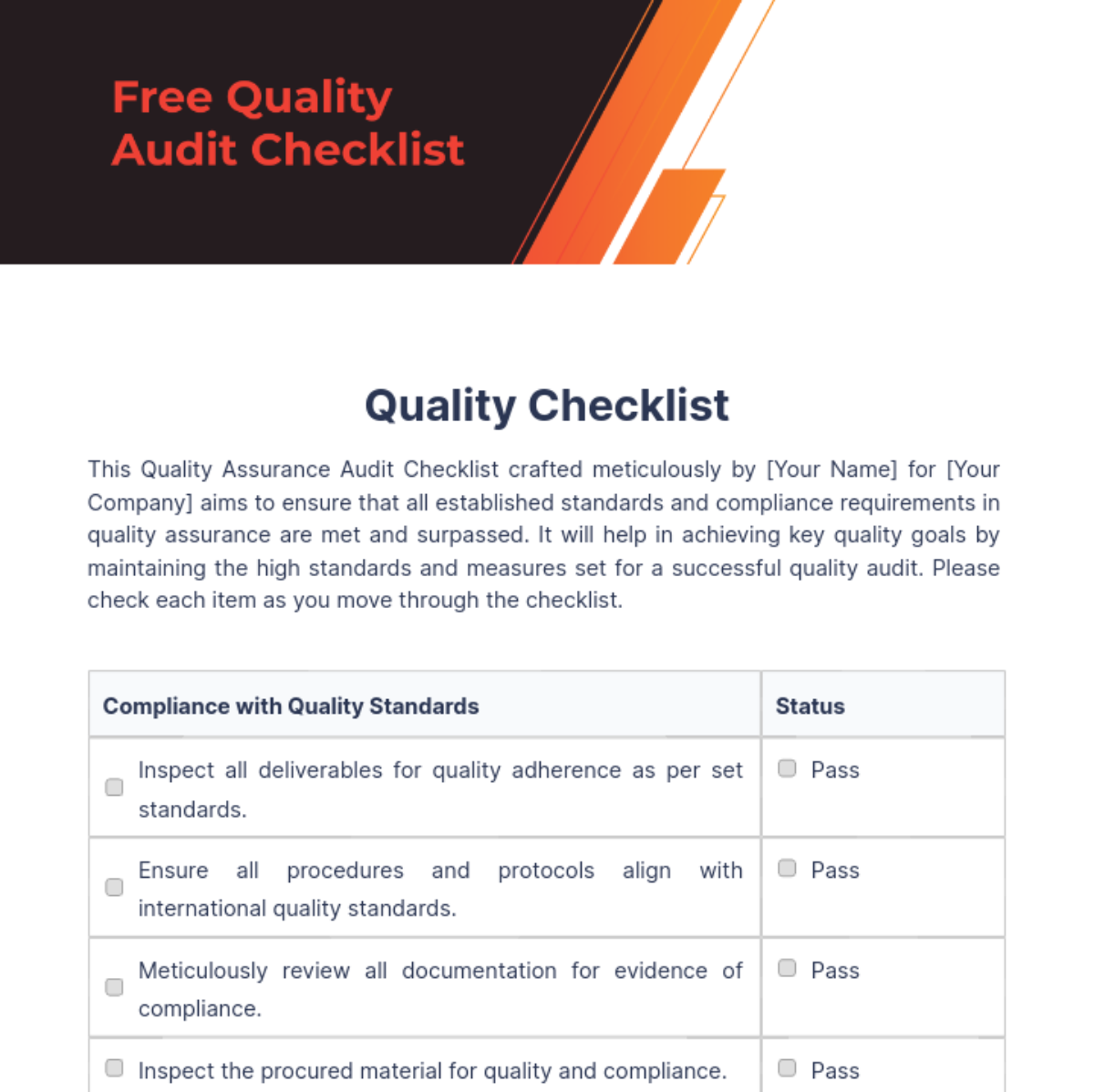 Quality Audit Checklist Template