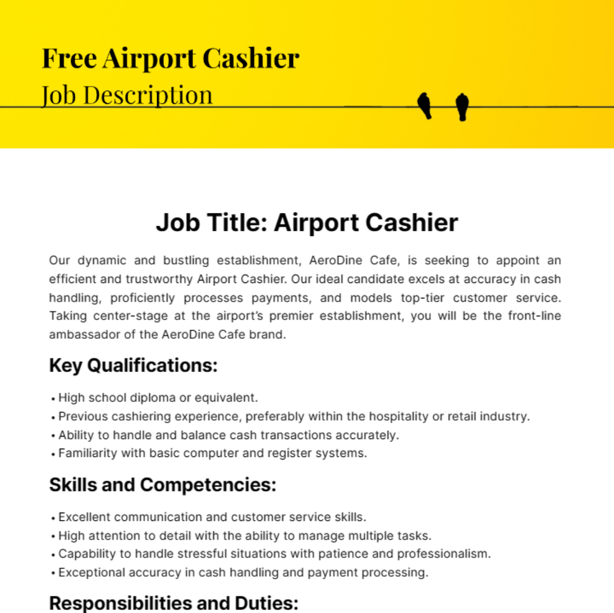 Free Airport Cashier Job Description Template