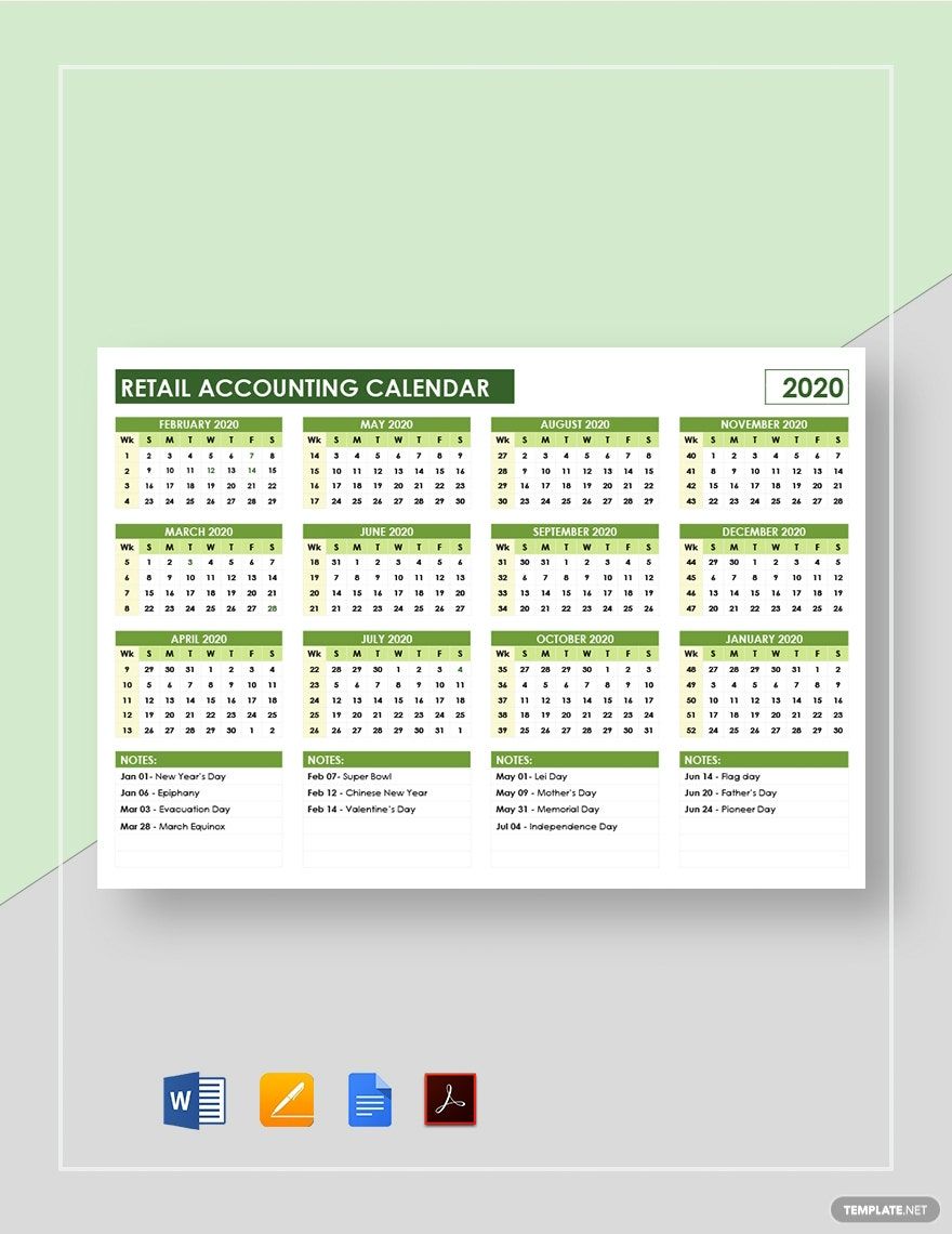 Retail Accounting Calendar Template