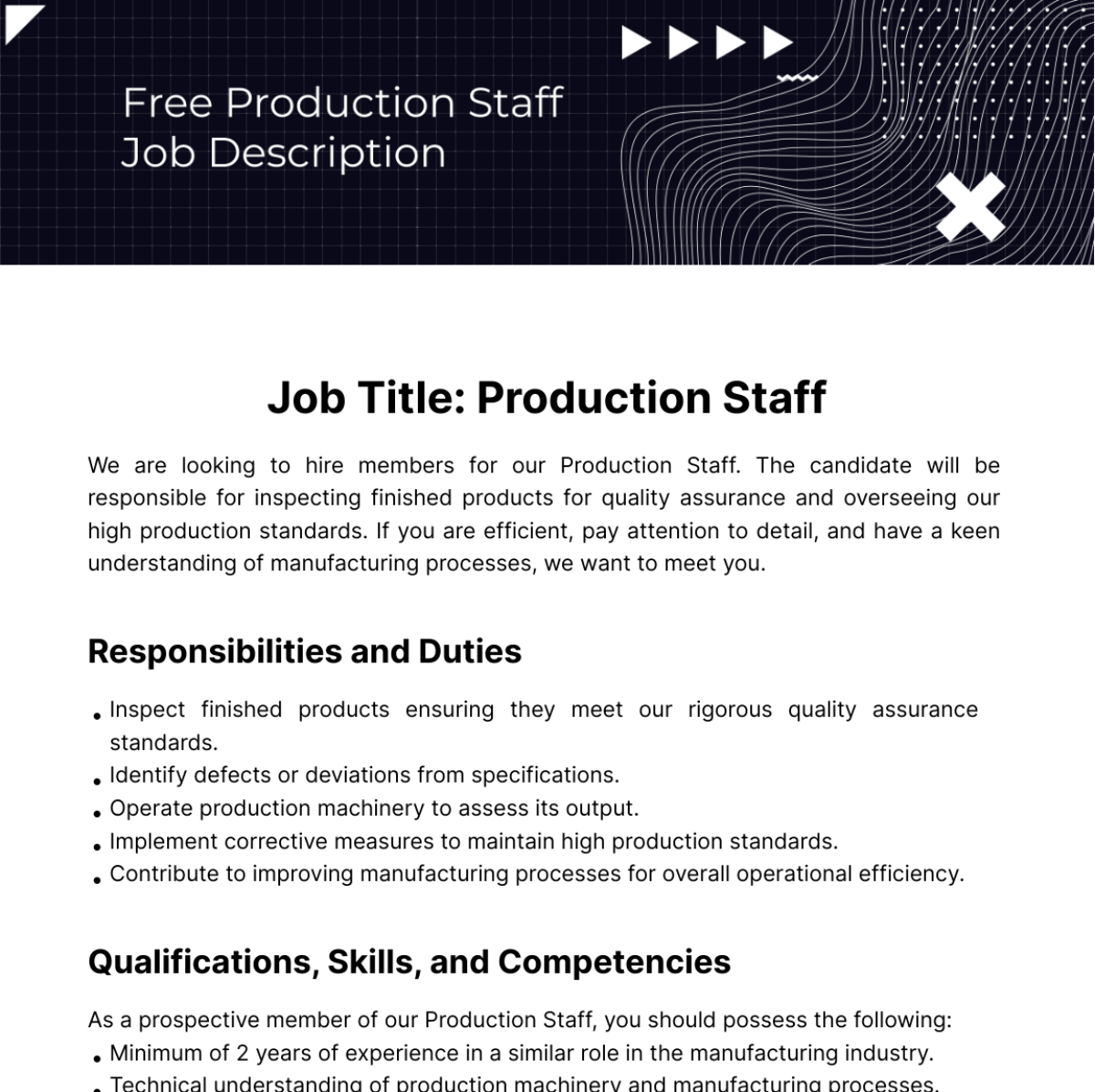 Production Staff Job Description Template