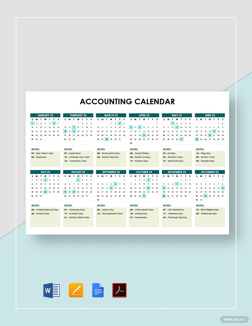 Simple Accounting Calendar Template