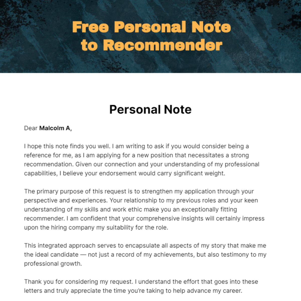 Personal Note to Recommender Template
